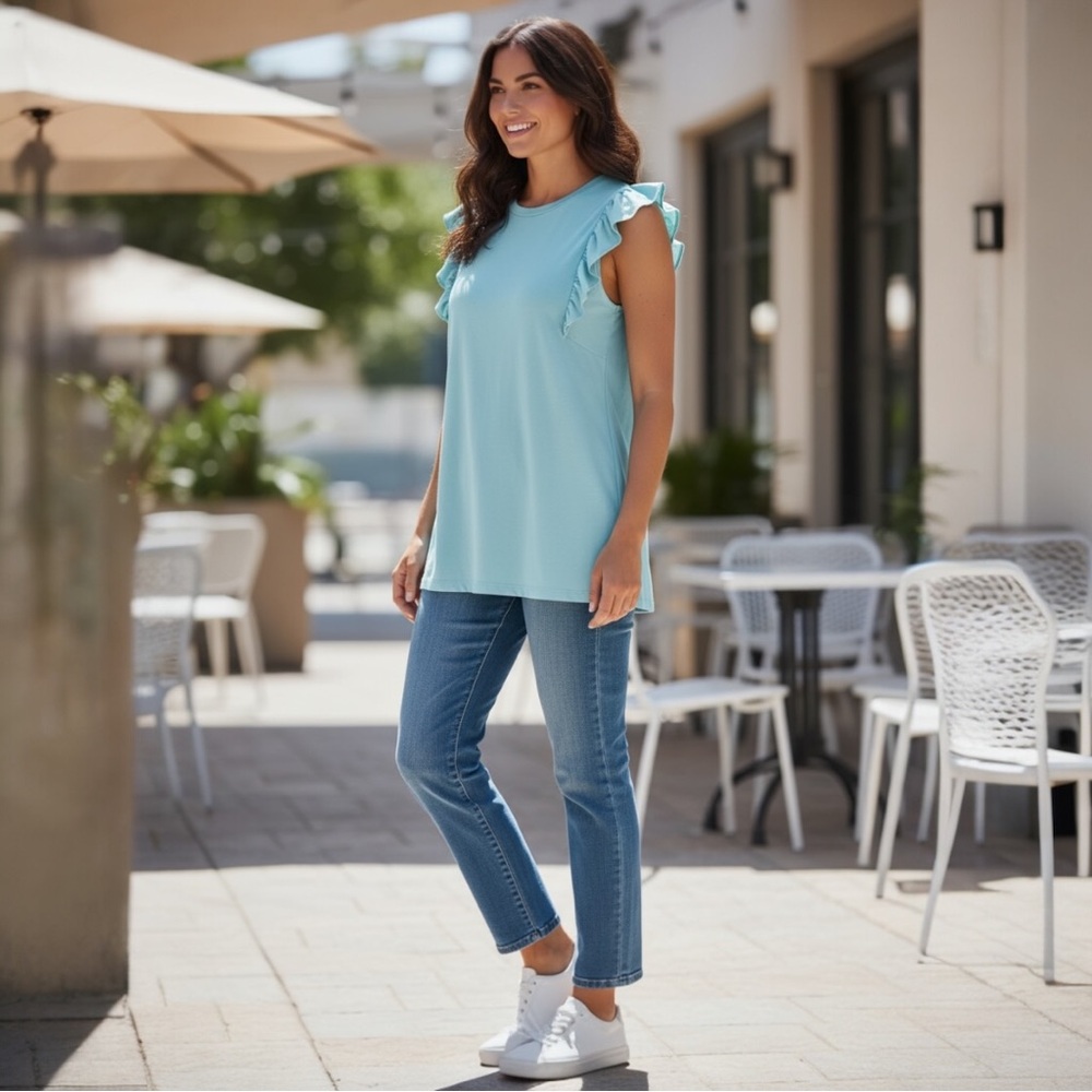 white birch Sky Blue Ruffle Sleeve Shoulder Tank - Picture 3 of 3